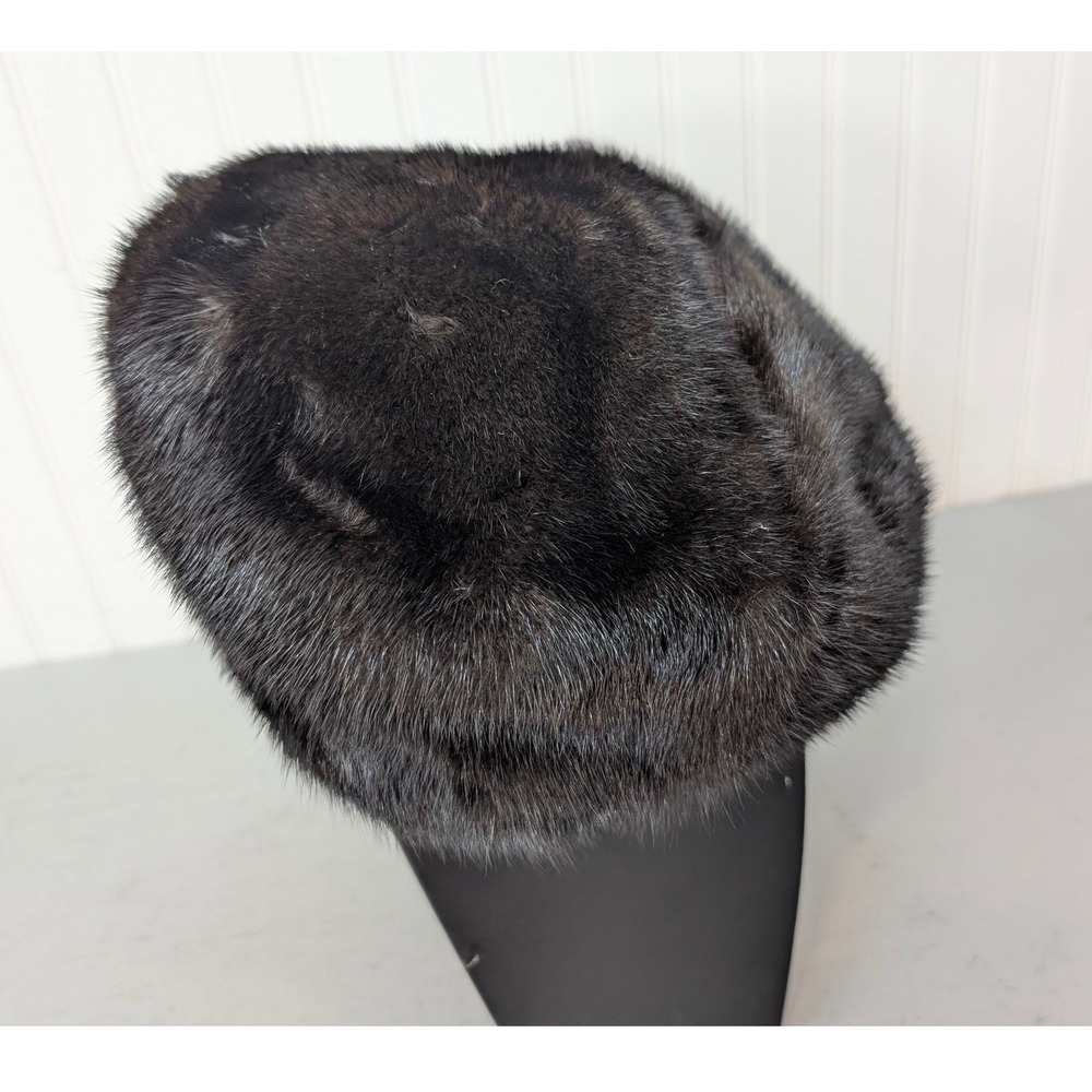 Peter Beaton Nantucket Real Fur Pillbox Hat Dark Brown Elastic Band Fits All‎